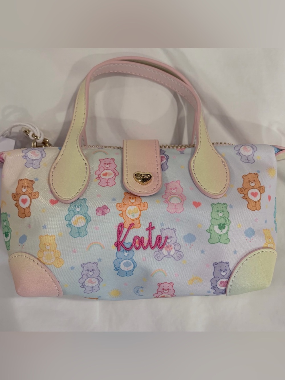 Stony Clover Lane X Care Bears mini bag w/shoulder strap monogrammed “Kate” NWT